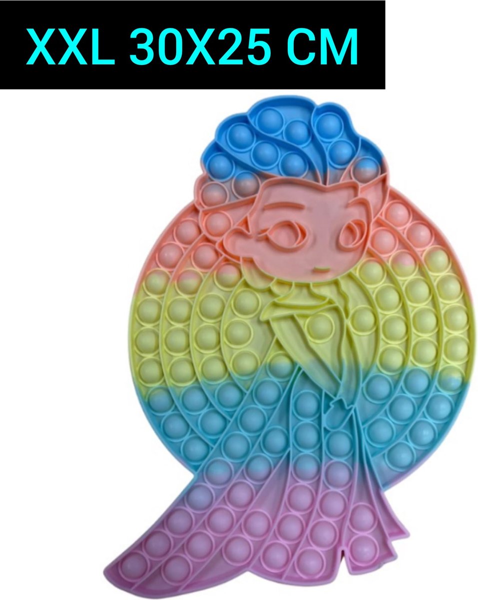 Fidget toys XXL | Prinses Elsa Regenboog 30x25 CM | Anti stress | Van TikTok | Voor Meisjes jongens en volwassenen | Rainbow Multi Color  Popit Cadeau Tip